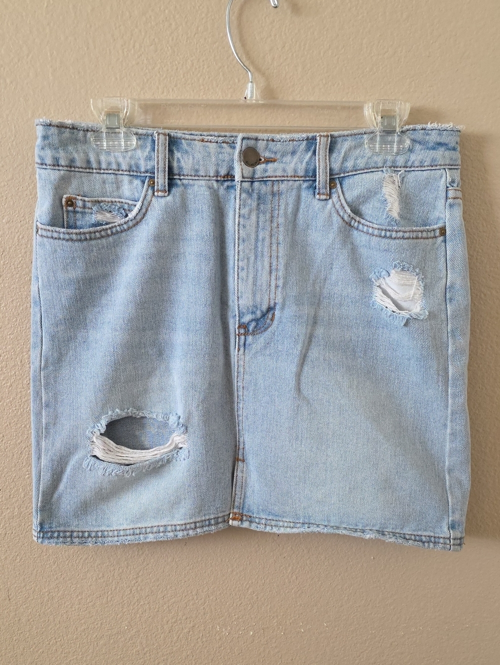 Billabong Light Wash Distressed Denim Mini Skirt - Size 28